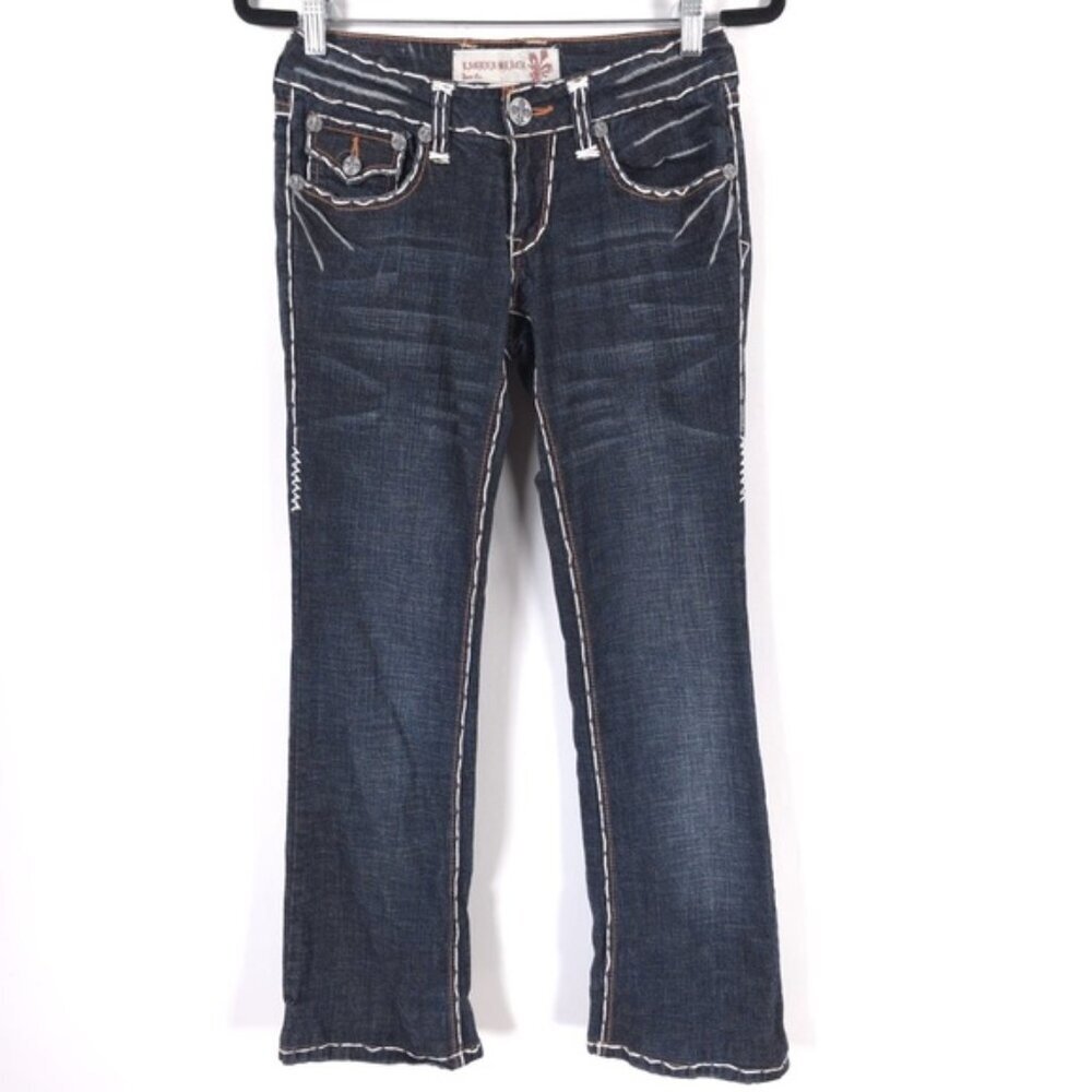 LAGUNA BEACH Women Jeans Embroidered Straight Flare USA MADE ND1010P Y2K Size 27